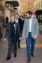 Nicolas Sarkozy And His Son On His Way To Book Signing - Menton