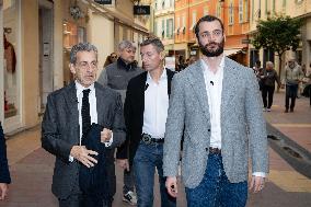 Nicolas Sarkozy And His Son On His Way To Book Signing - Menton