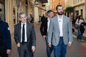Nicolas Sarkozy And His Son On His Way To Book Signing - Menton