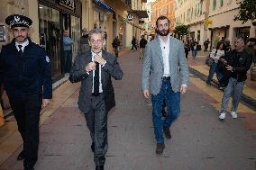 Nicolas Sarkozy And His Son On His Way To Book Signing - Menton