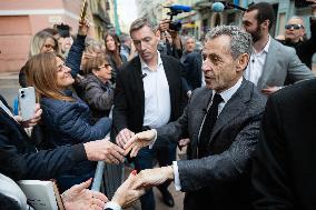 Nicolas Sarkozy And His Son On His Way To Book Signing - Menton