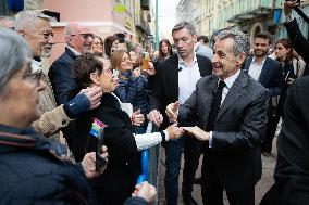 Nicolas Sarkozy And His Son On His Way To Book Signing - Menton