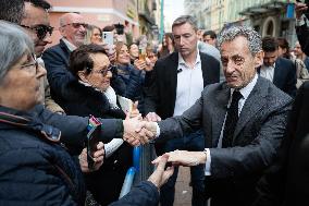 Nicolas Sarkozy And His Son On His Way To Book Signing - Menton