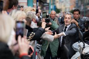 Nicolas Sarkozy And His Son On His Way To Book Signing - Menton