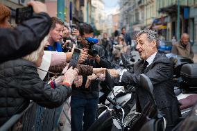 Nicolas Sarkozy And His Son On His Way To Book Signing - Menton