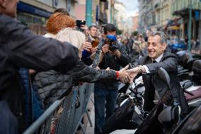 Nicolas Sarkozy And His Son On His Way To Book Signing - Menton