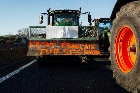 Farmers Blockade On The A64 Motorway Near Carbonne - France