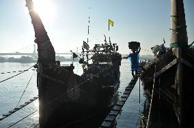 Fishers Unload Fresh Seafood by Boats - Chittagong