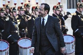 Emmanuel Macron welcomes Nikos Christodoulides at the Elysee FA