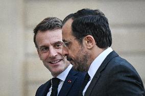 Emmanuel Macron welcomes Nikos Christodoulides at the Elysee FA