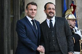 Emmanuel Macron welcomes Nikos Christodoulides at the Elysee FA