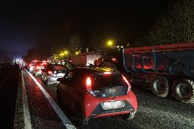 Farmers Blockade On The A64 Motorway Near Urt - France
