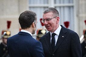 Emmanuel Macron welcomes Edgars Rinkevics at the Elysee FA