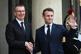 Emmanuel Macron welcomes Edgars Rinkevics at the Elysee FA