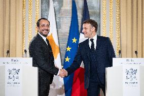 Press Conference of Emmanuel Macron With Nikos Christodoulides - Paris