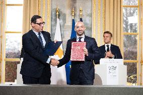 Press Conference of Emmanuel Macron With Nikos Christodoulides - Paris