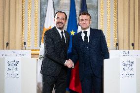 Press Conference of Emmanuel Macron With Nikos Christodoulides - Paris