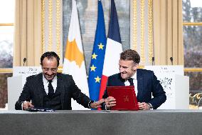 Press Conference of Emmanuel Macron With Nikos Christodoulides - Paris