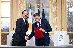 Press Conference of Emmanuel Macron With Nikos Christodoulides - Paris