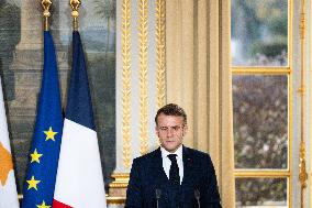 Press Conference of Emmanuel Macron With Nikos Christodoulides - Paris