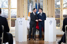 Press Conference of Emmanuel Macron With Nikos Christodoulides - Paris