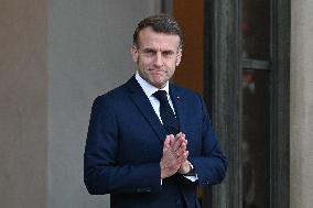 Emmanuel Macron welcomes Nikos Christodoulides at the Elysee