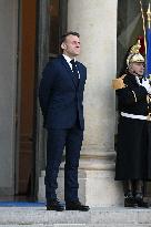 Emmanuel Macron welcomes Nikos Christodoulides at the Elysee