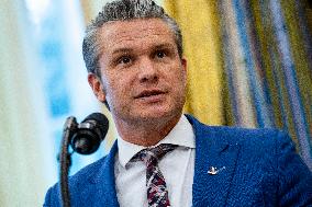 President Donald Trump Awards Mexican Border Defense Medal in Oval Office