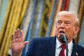 President Donald Trump Awards Mexican Border Defense Medal in Oval Office