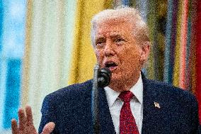 President Donald Trump Awards Mexican Border Defense Medal in Oval Office