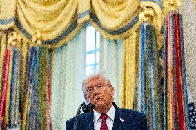 President Donald Trump Awards Mexican Border Defense Medal in Oval Office