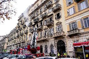 Fire Breaks Out In Palazzo On Corso Re Umberto - Italy
