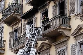 Fire Breaks Out In Palazzo On Corso Re Umberto - Italy
