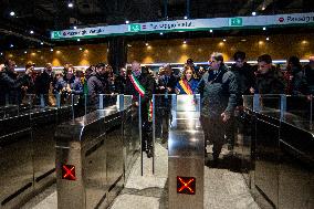 Mayor Roberto Gualtieri First Metro C Journey from Colosseo to Porta Metronia - Rome