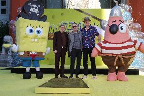 Spongebob Squarepants Places His Hand And Footprints In Cement - LA
