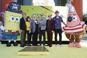 Spongebob Squarepants Places His Hand And Footprints In Cement - LA