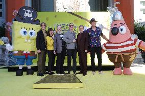 Spongebob Squarepants Places His Hand And Footprints In Cement - LA