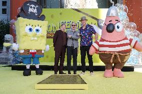 Spongebob Squarepants Places His Hand And Footprints In Cement - LA