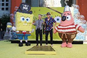 Spongebob Squarepants Places His Hand And Footprints In Cement - LA