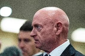 Mark Kelly offers remarks after he came out of a classified briefing