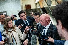 Mark Kelly offers remarks after he came out of a classified briefing