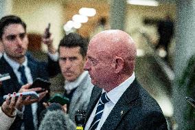 Mark Kelly offers remarks after he came out of a classified briefing