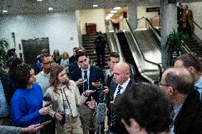 Mark Kelly offers remarks after he came out of a classified briefing