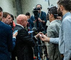 Mark Kelly offers remarks after he came out of a classified briefing