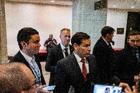 Secretary of State Marco Rubio offers remarks after he came out of a classified briefing