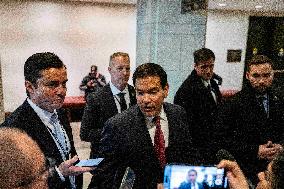 Secretary of State Marco Rubio offers remarks after he came out of a classified briefing