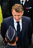 French President Macron Inaugurates Police Station In Marseille - France