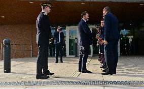 French President Macron Inaugurates Police Station In Marseille - France