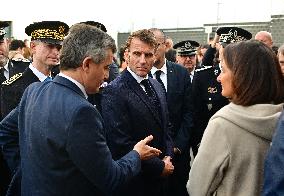 French President Macron Inaugurates Police Station In Marseille - France