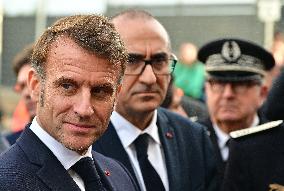 French President Macron Inaugurates Police Station In Marseille - France